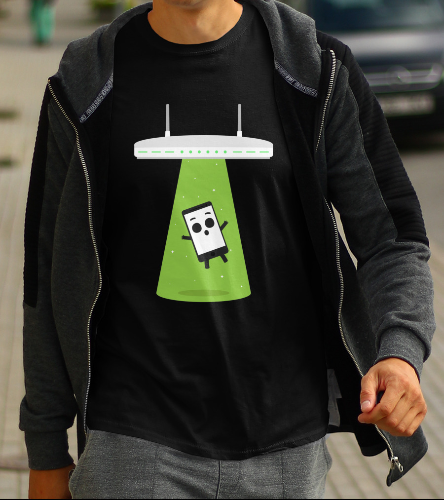 Abduction Wifi Alien Spaceship With Smartphone Character T-Shirt
