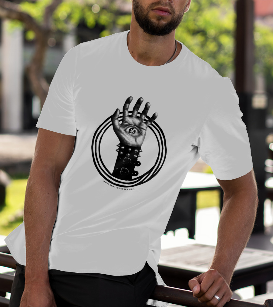 Aleph 83363 All Seeing Eye Hand With Spiked Wristband T-Shirt