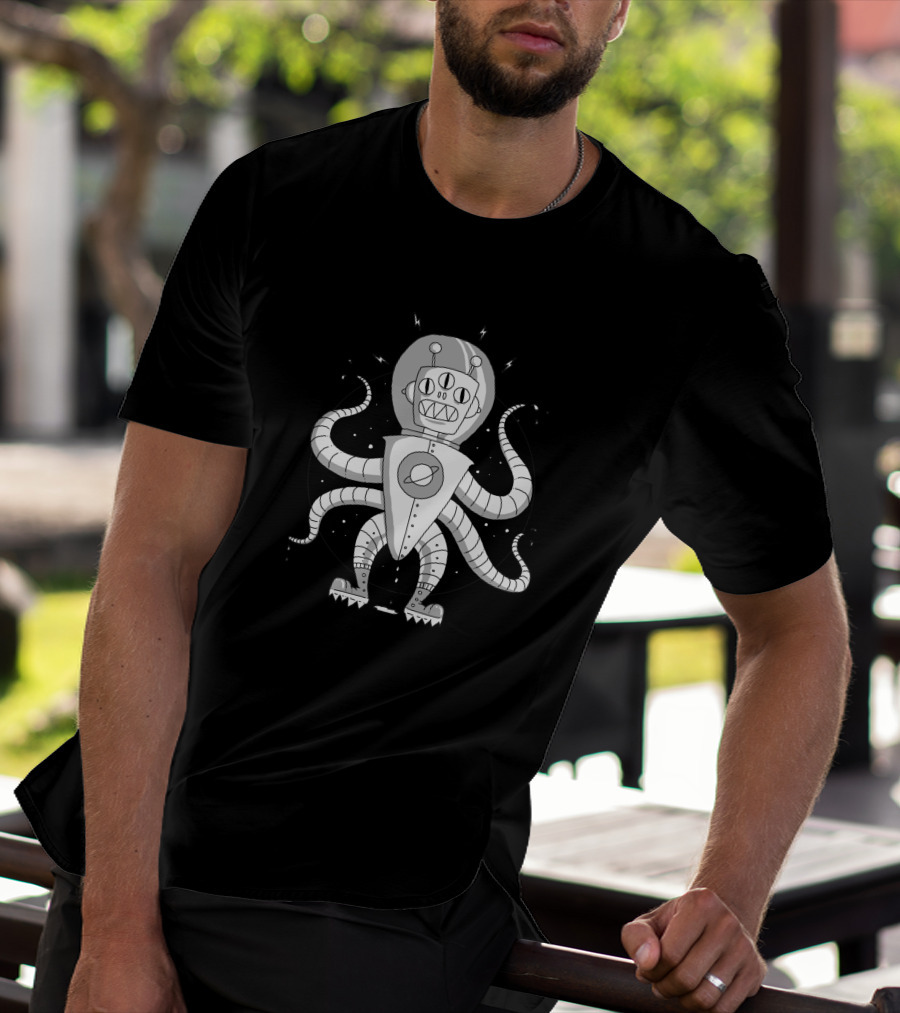 Alien Spaceman 853031 Six-Legged Robot With Saturn Helmet T-Shirt