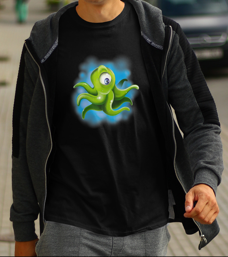 Squid Alien Cartoon Creature With One Eye T-Shirt