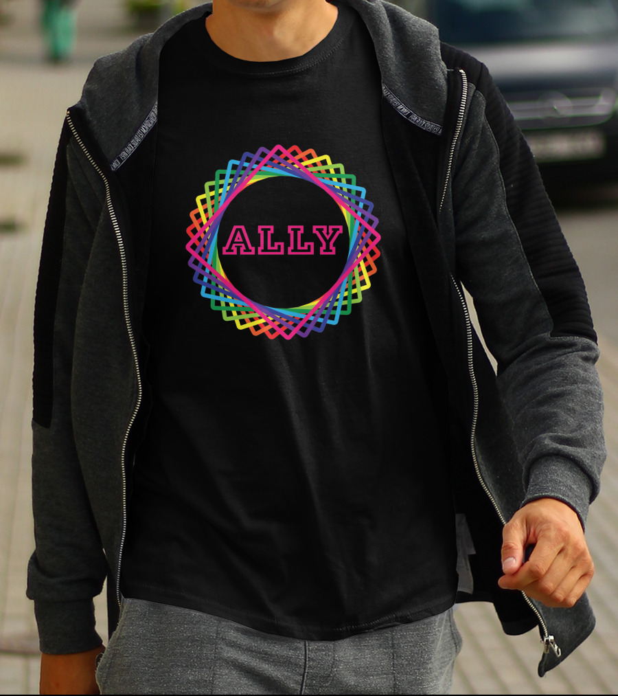 Ally Vibrant Rainbow Geometric Swirl T-Shirt