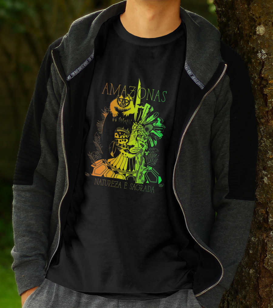 AMAZONAS Natureza É Sagrada 373731 Jaguar Lemur Jungle Spirit T-Shirt