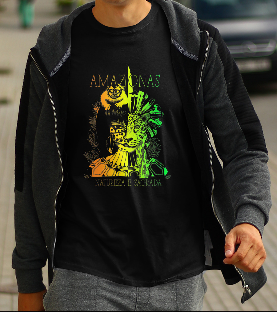 AMAZONAS Natureza É Sagrada 373731 Jaguar Lemur Jungle Spirit T-Shirt