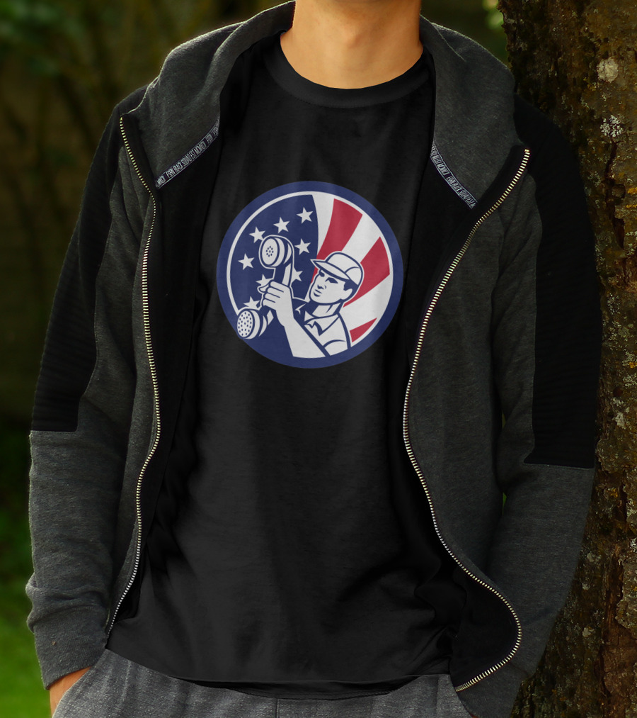 American Telephone Installation Repair Patriotic Worker Vintage Emblem T-Shirt