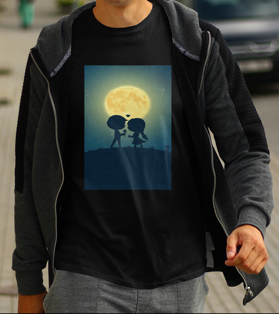 Anime 410328 Silhouette Couple Full Moon Romance T-Shirt