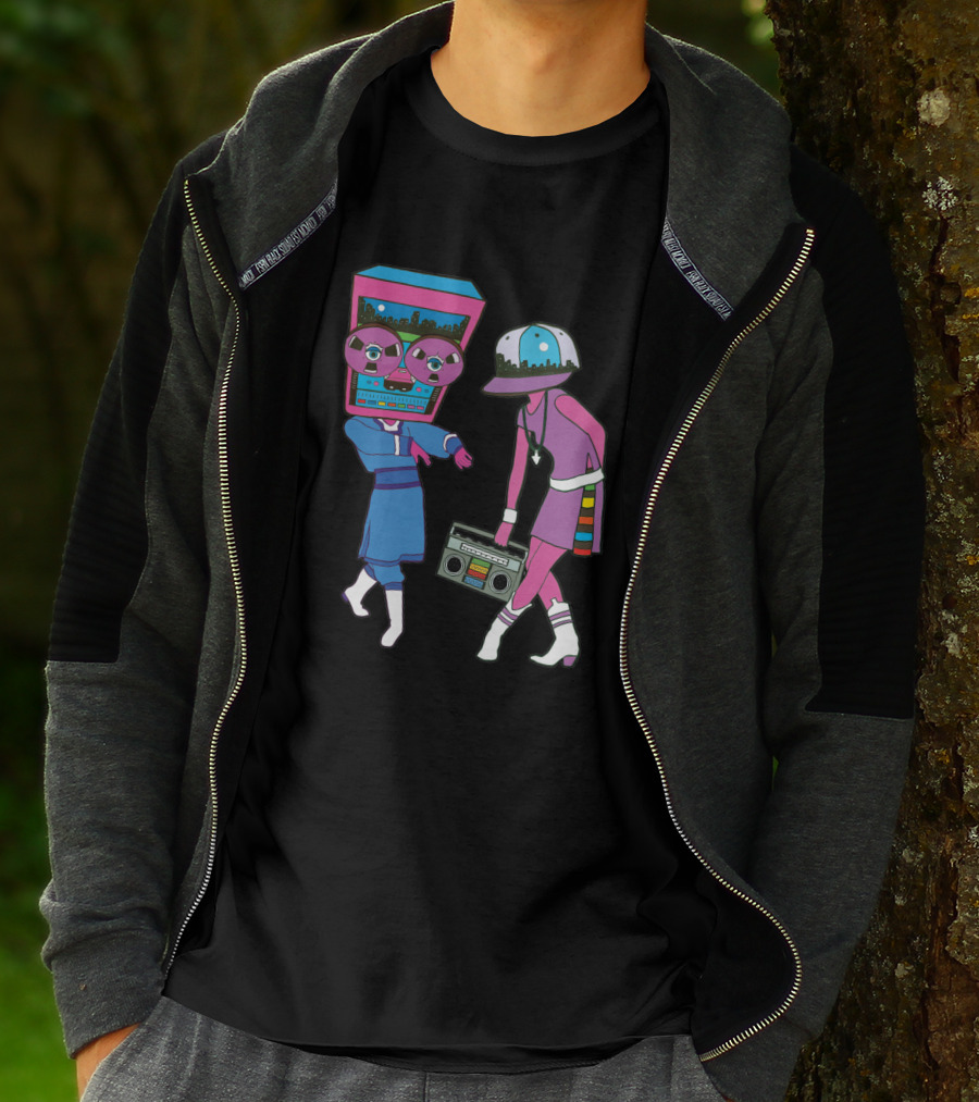 Around The Track 347 Retro Arcade Style Dancing Figures And Boombox T-Shirt