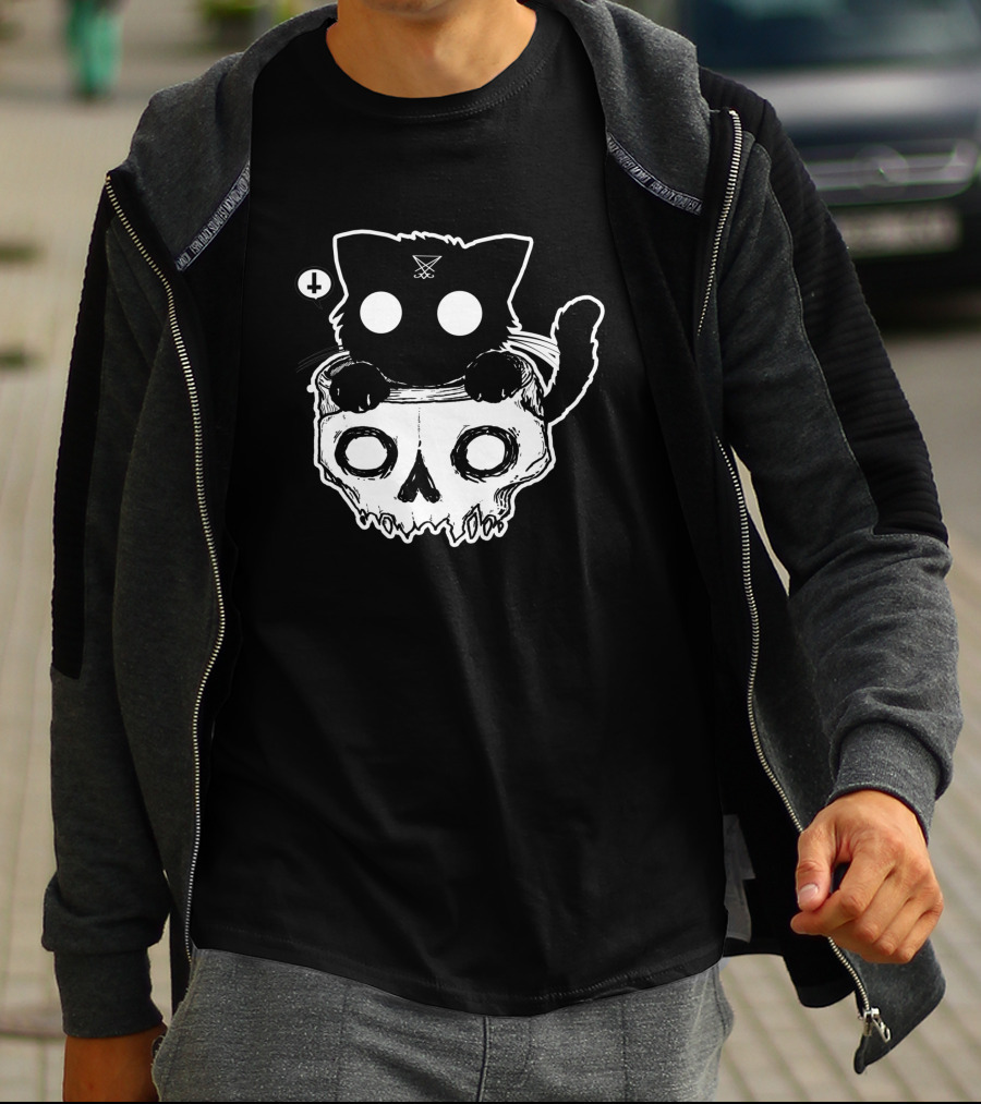 Bad Kitty With Skull And X Symbol Eyes T-Shirt