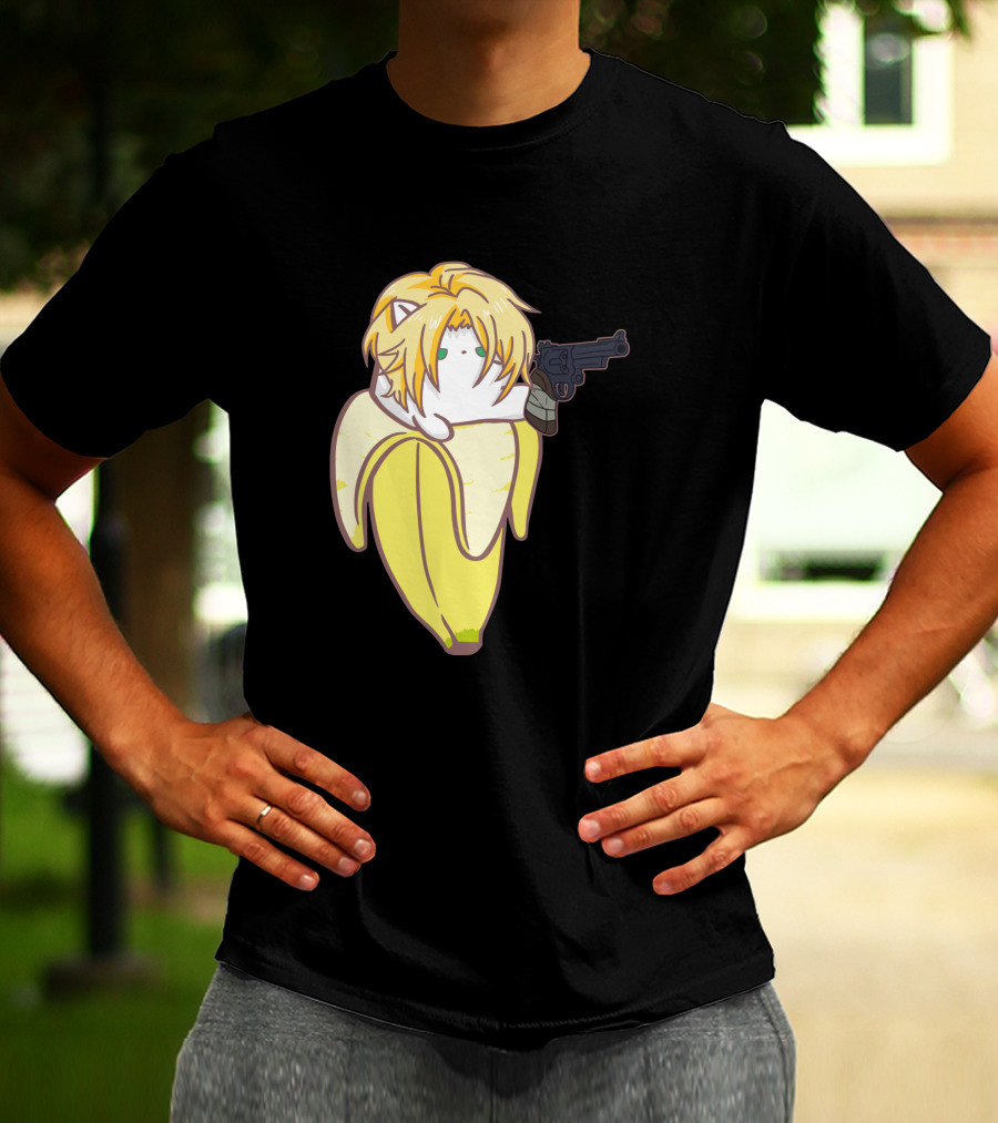 Bananya Fish 990217 Cat In Banana Costume With Toy Gun Anime T-Shirt