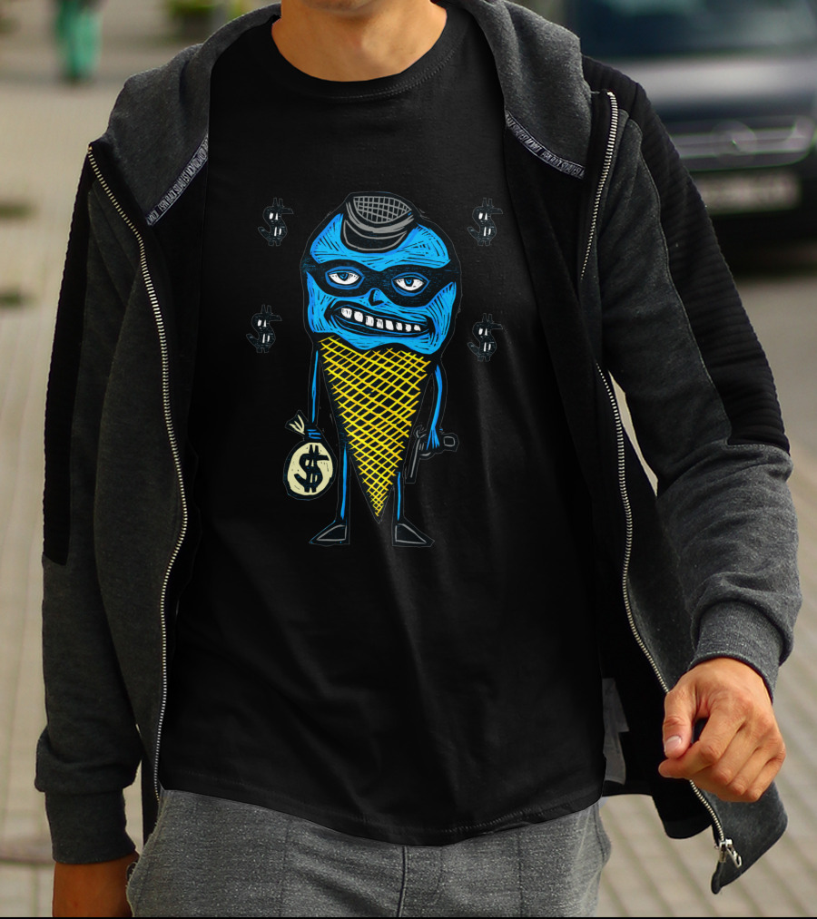 Bank Robber Cone 43391 Ice Cream Criminal Holding Money Bag With Dollar Signs T-Shirt