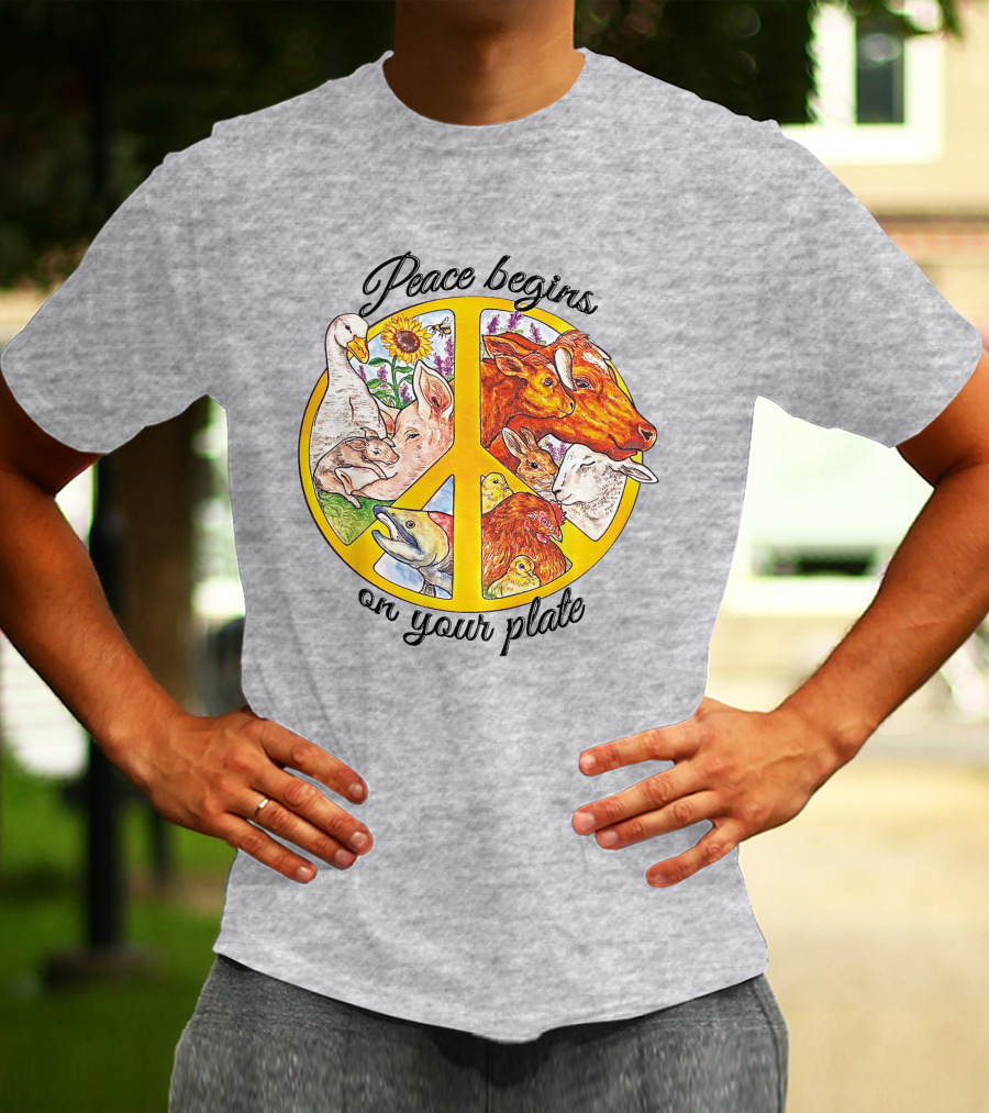 Peace Begins On Your Plate Animal Harmony Peace Sign T-Shirt