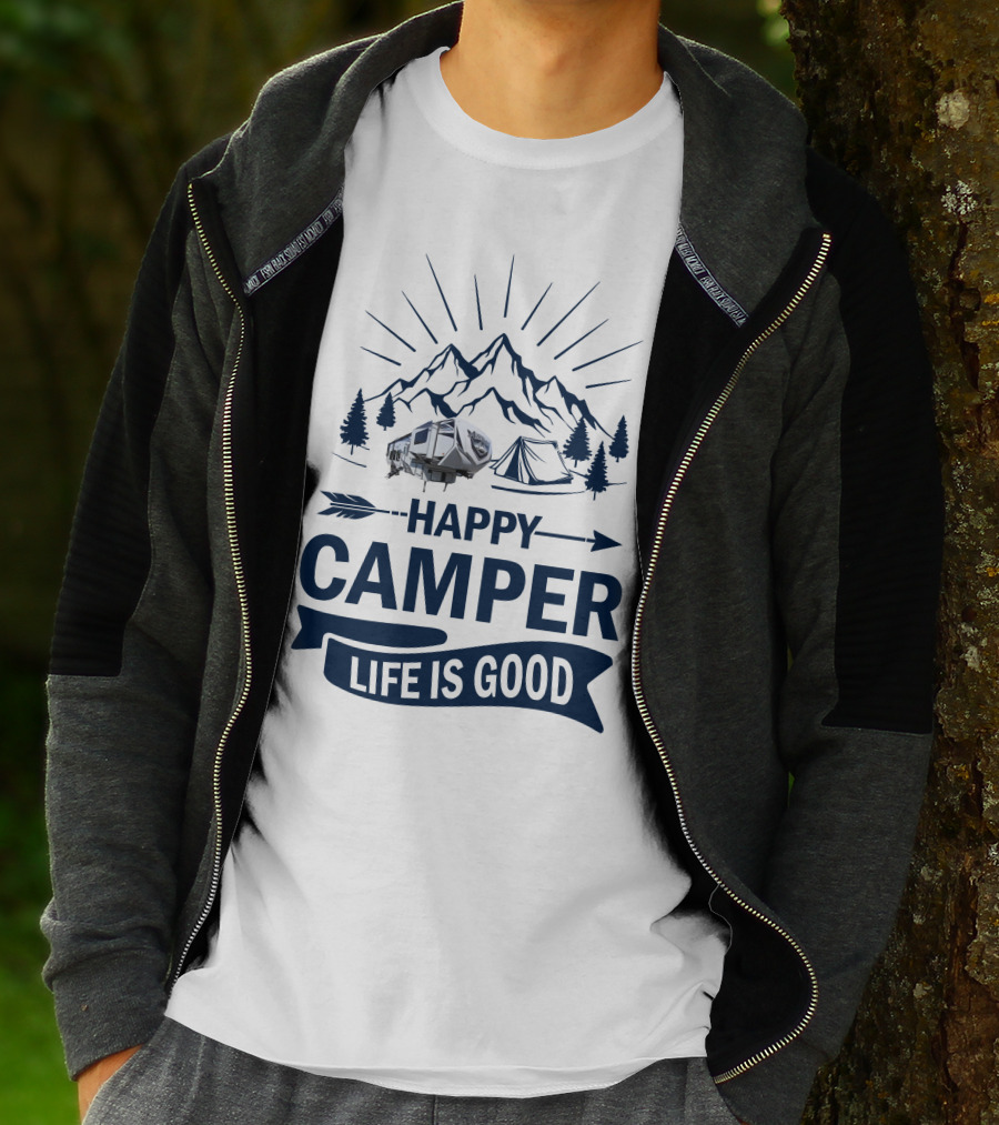 Happy Camper Life Is Good Mountain Adventure T-Shirt
