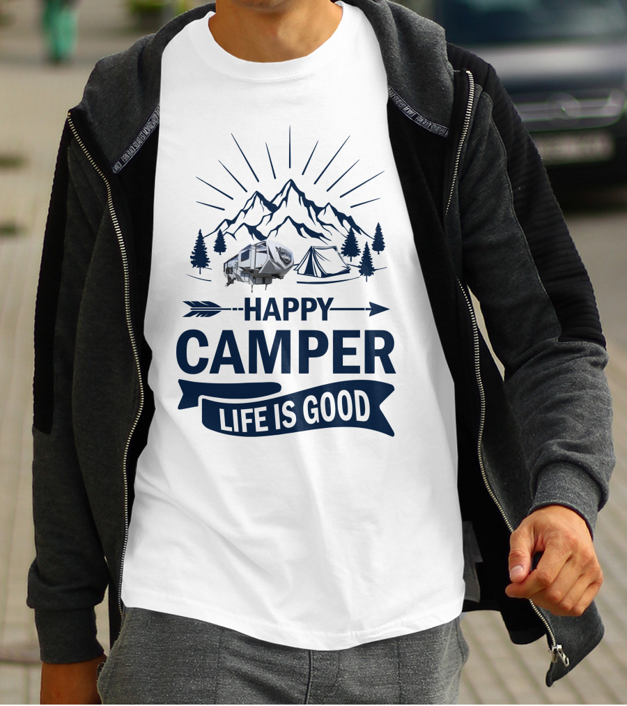 Happy Camper Life Is Good Mountain Adventure T-Shirt