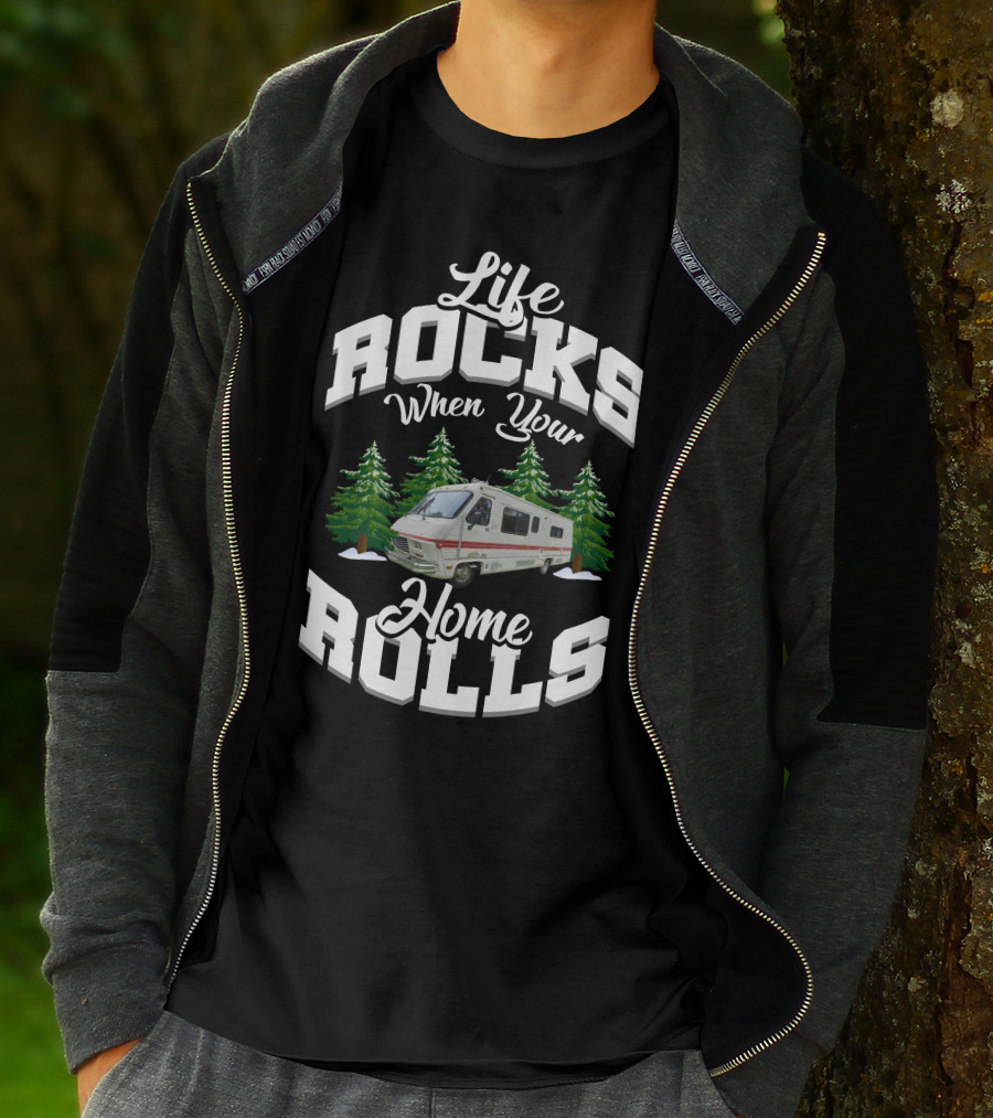 Life Rocks When Your Home Rolls Camper Vintage Fleetwood T-Shirt