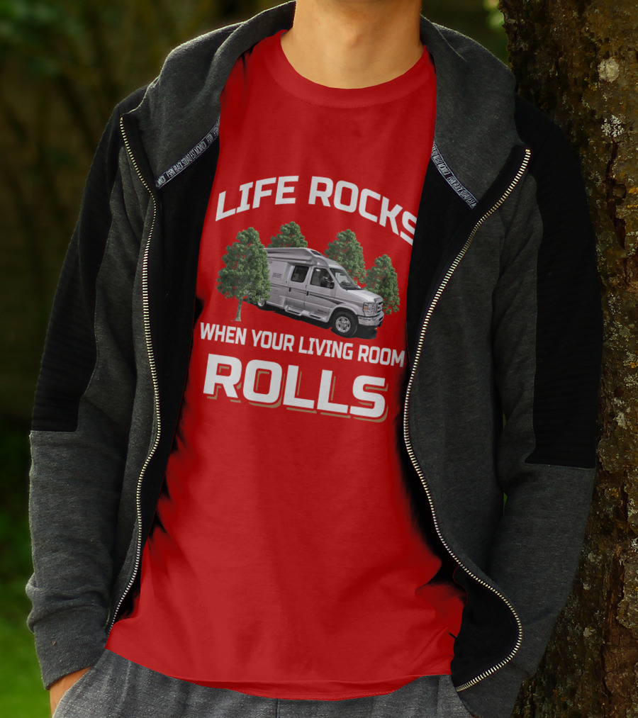Life Rocks When Your Living Room Rolls Pleasureway Camper Van Trees T-Shirt