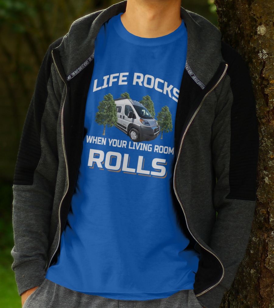 LIFE ROCKS WHEN YOUR LIVING ROOM ROLLS Camper Van Trees T-Shirt
