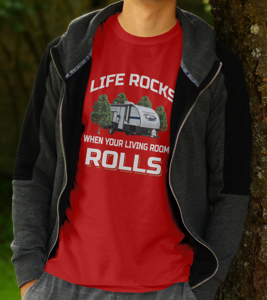 LIFE ROCKS WHEN YOUR LIVING ROOM ROLLS Forest River Wolf Pup T-Shirt