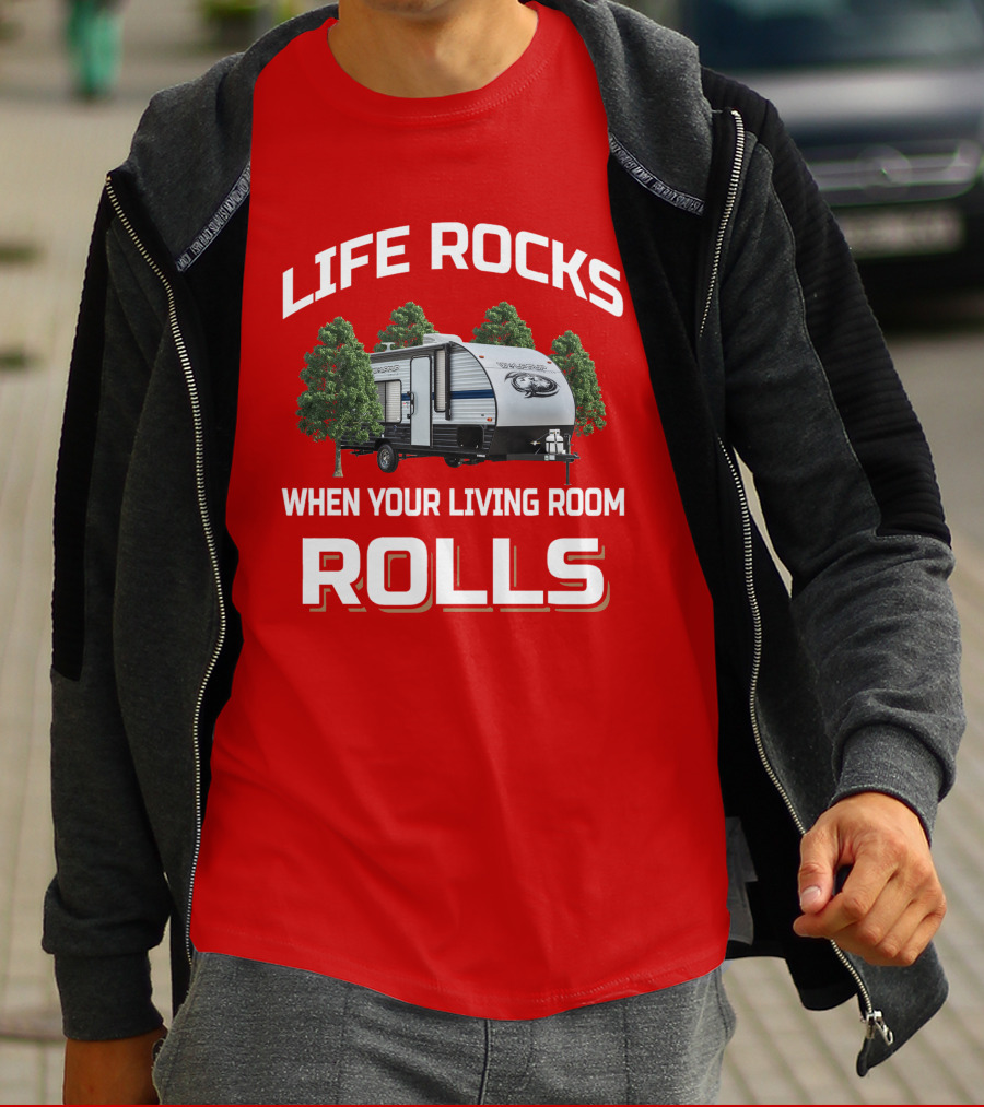 LIFE ROCKS WHEN YOUR LIVING ROOM ROLLS Forest River Wolf Pup T-Shirt
