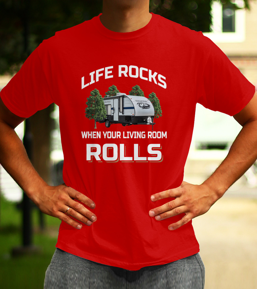 LIFE ROCKS WHEN YOUR LIVING ROOM ROLLS Forest River Wolf Pup T-Shirt