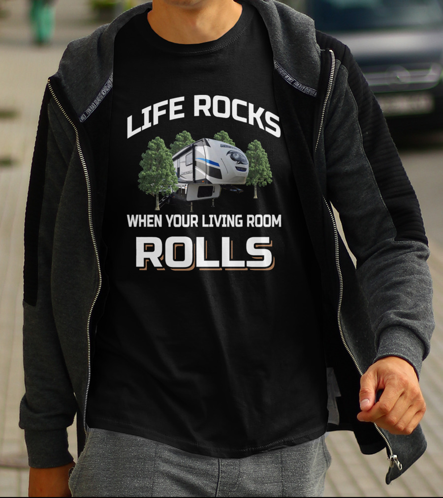 LIFE ROCKS WHEN YOUR LIVING ROOM ROLLS Cherokee Arctic Wolf T-Shirt