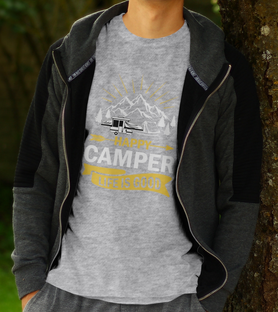 Happy Camper Life Is Good Mountain Pop Up Campers T-Shirt