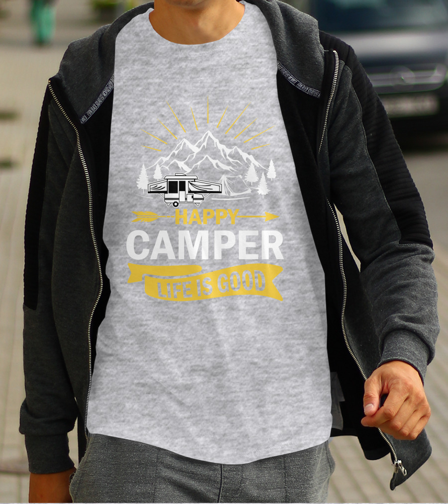 Happy Camper Life Is Good Mountain Pop Up Campers T-Shirt