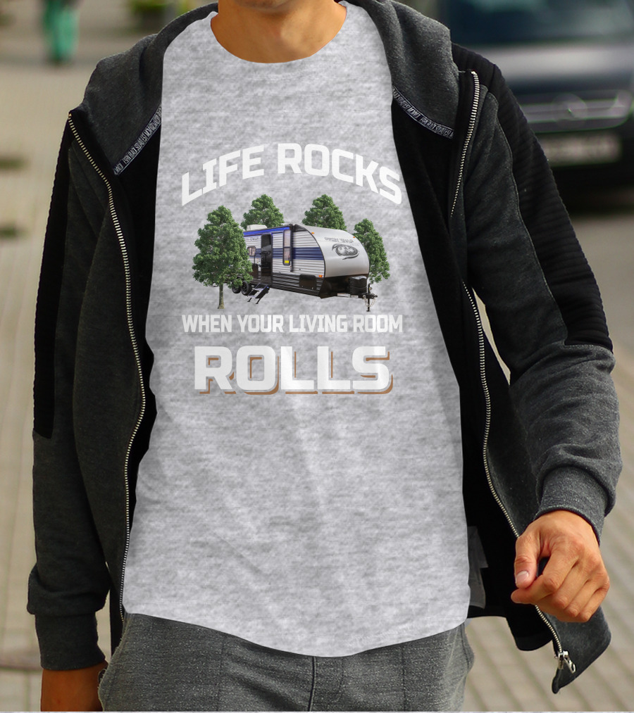 LIFE ROCKS WHEN YOUR LIVING ROOM ROLLS Grey Wolf DBH T-Shirt