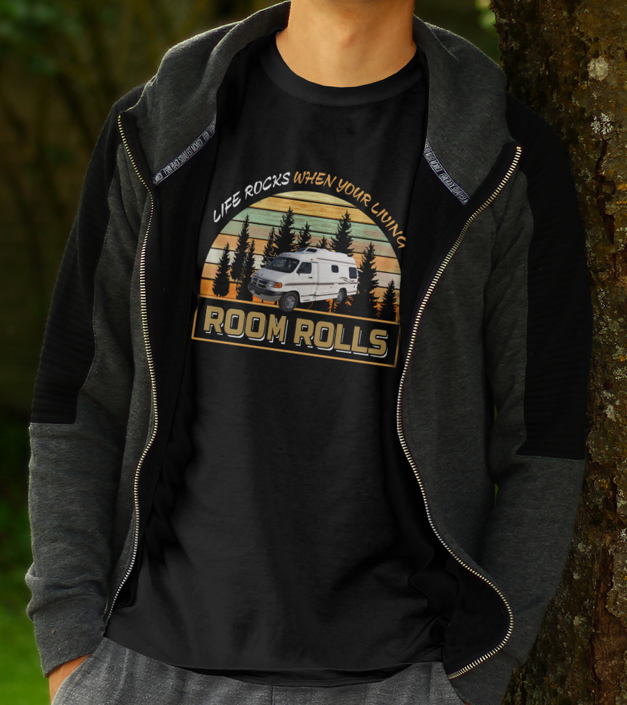 Life Rocks When Your Living Room Rolls Pleasure-Way Excel Camper Van Adventure T-Shirt