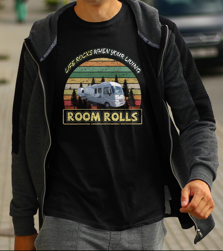 Life Rocks When Your Living Room Rolls Motorhome Retro Stripes T-Shirt