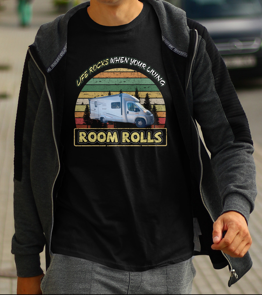 Life Rocks When Your Living Room Rolls Itasca Viva Camper Retro Stripe T-Shirt