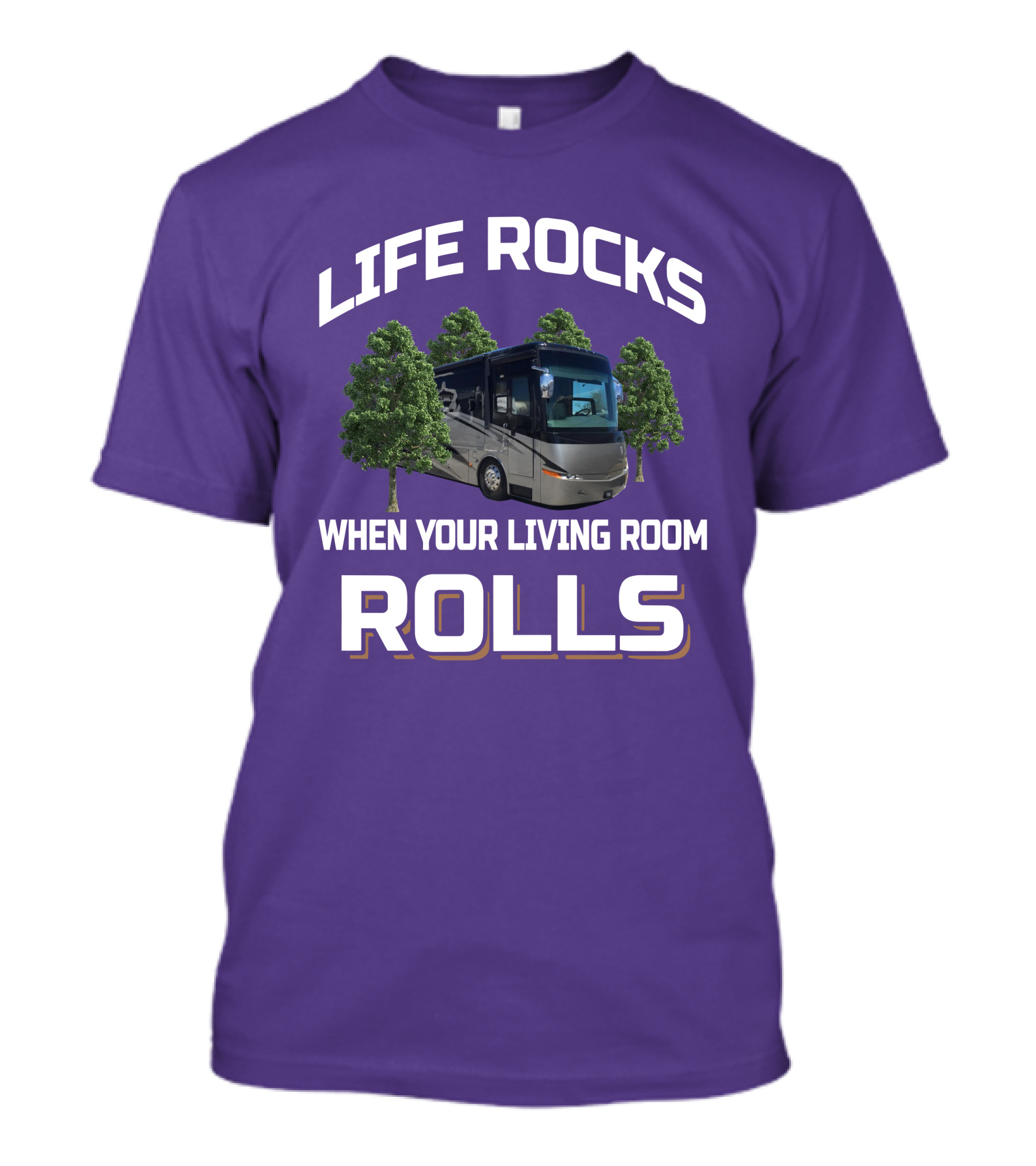 LIFE ROCKS WHEN YOUR LIVING ROOM ROLLS Mountain Aire RV T-Shirt