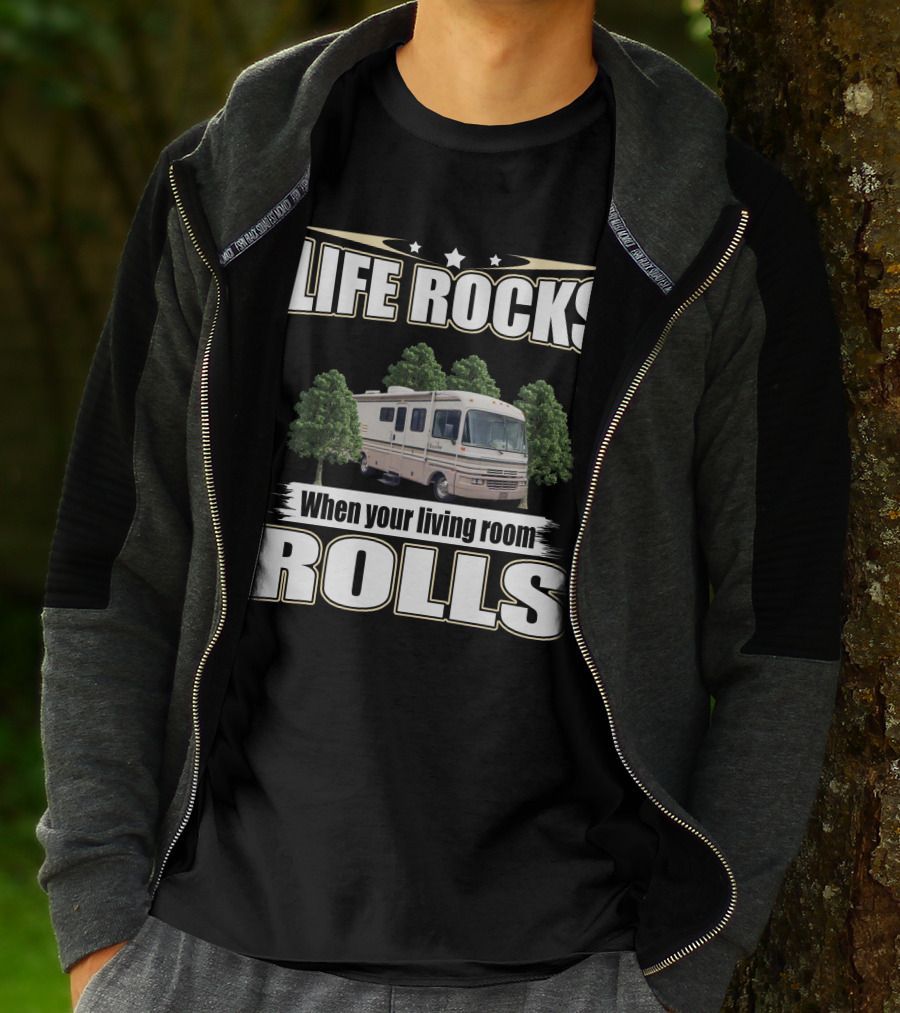 LIFE ROCKS When Your Living Room Rolls Fleetwood Bounder RV T-Shirt