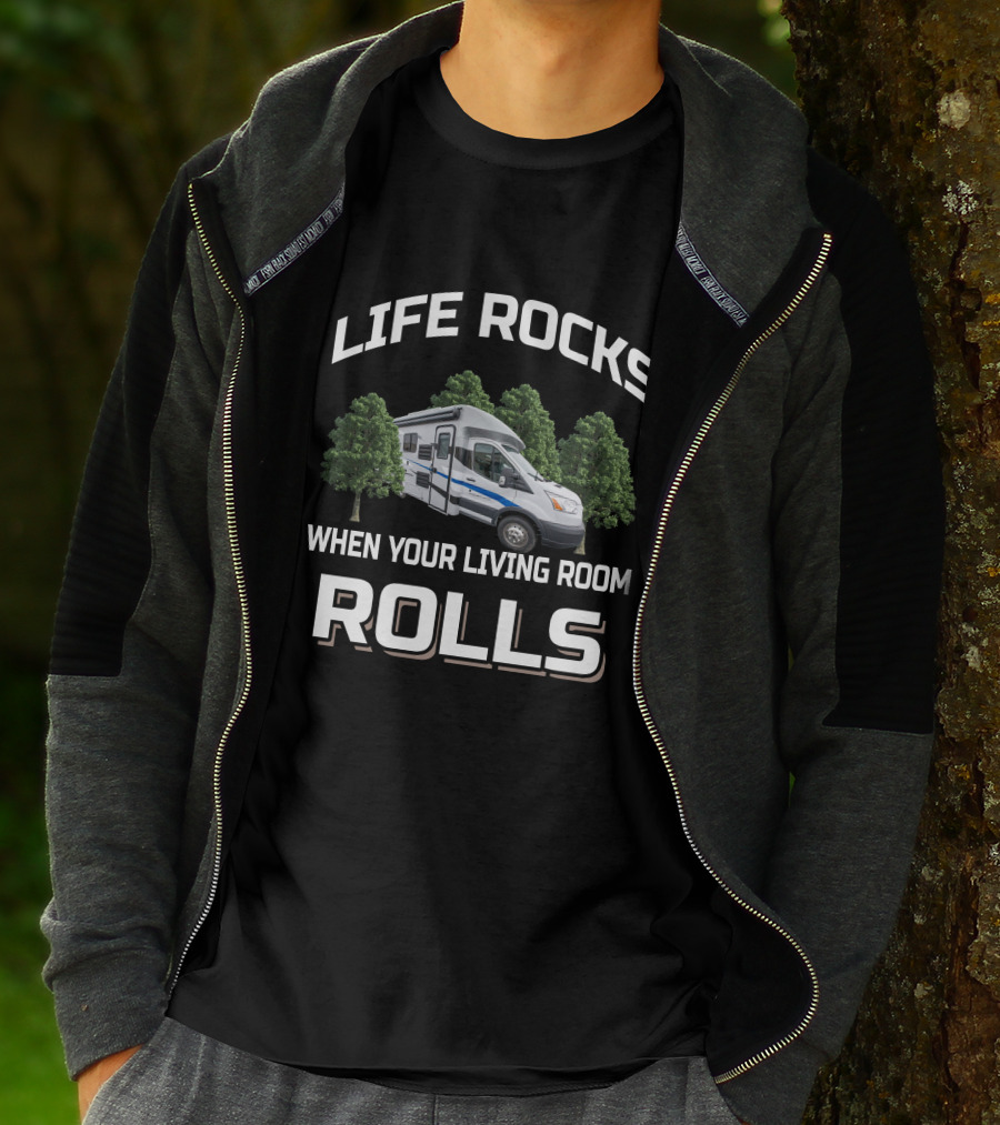 LIFE ROCKS WHEN YOUR LIVING ROOM ROLLS Coachmen Cross Trek T-Shirt