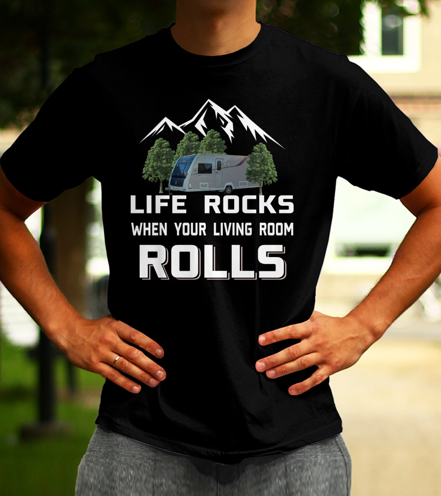 LIFE ROCKS WHEN YOUR LIVING ROOM ROLLS Elddis Crusader T-Shirt