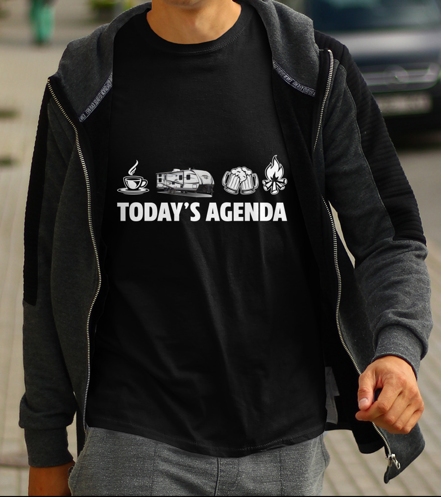 Today's Agenda Coffee Adventure Beer Campfire Highland Ridge RV T-Shirt