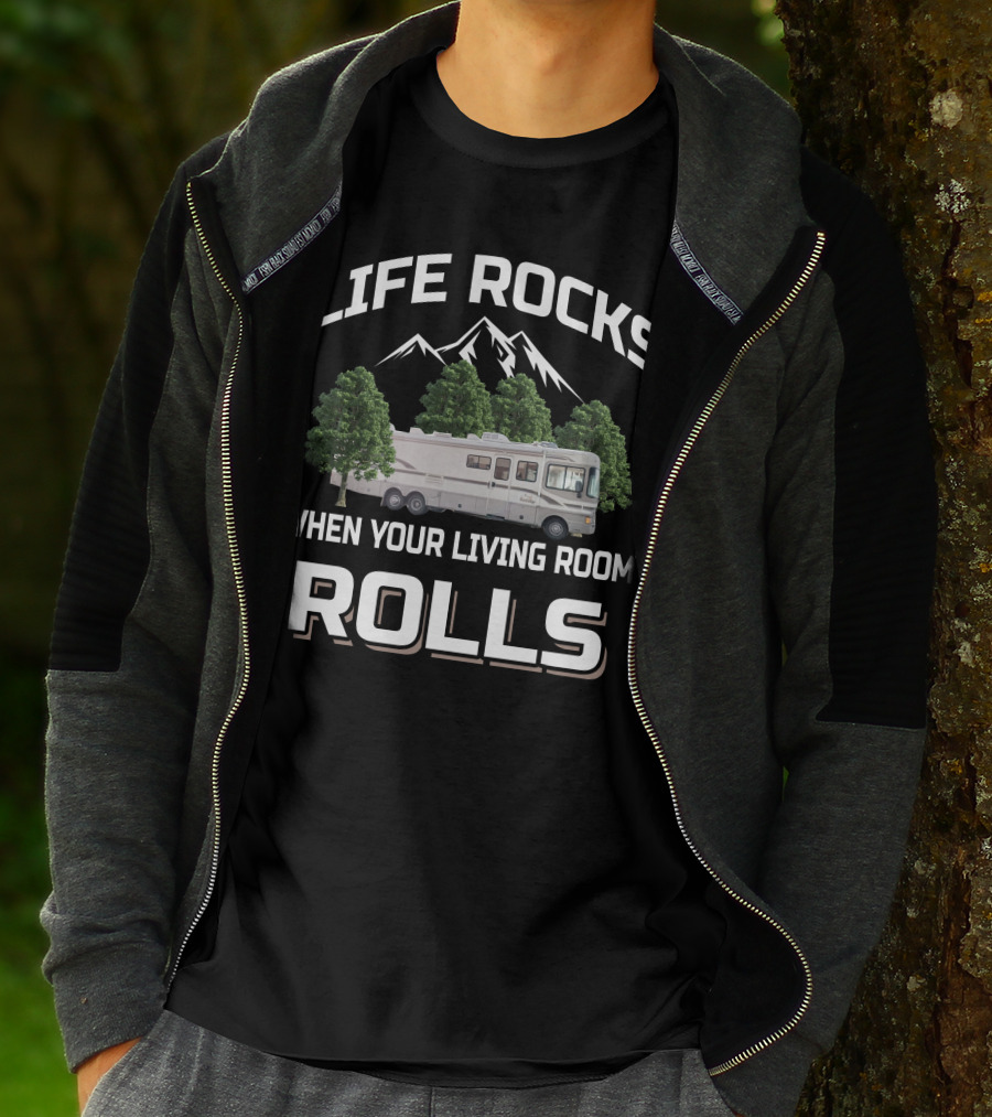 Life Rocks When Your Living Room Rolls 1997 Fleetwood Bounder 34v Mountain Adventure T-Shirt