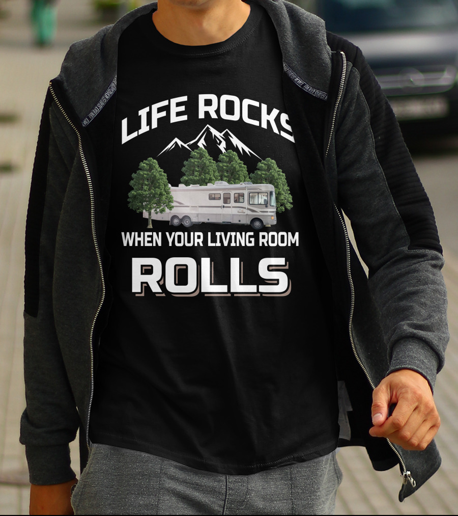 Life Rocks When Your Living Room Rolls 1997 Fleetwood Bounder 34v Mountain Adventure T-Shirt