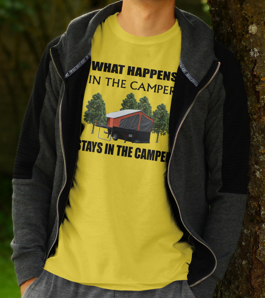 WHAT HAPPENS IN THE CAMPER STAYS IN THE CAMPER Aspen Camper T-Shirt