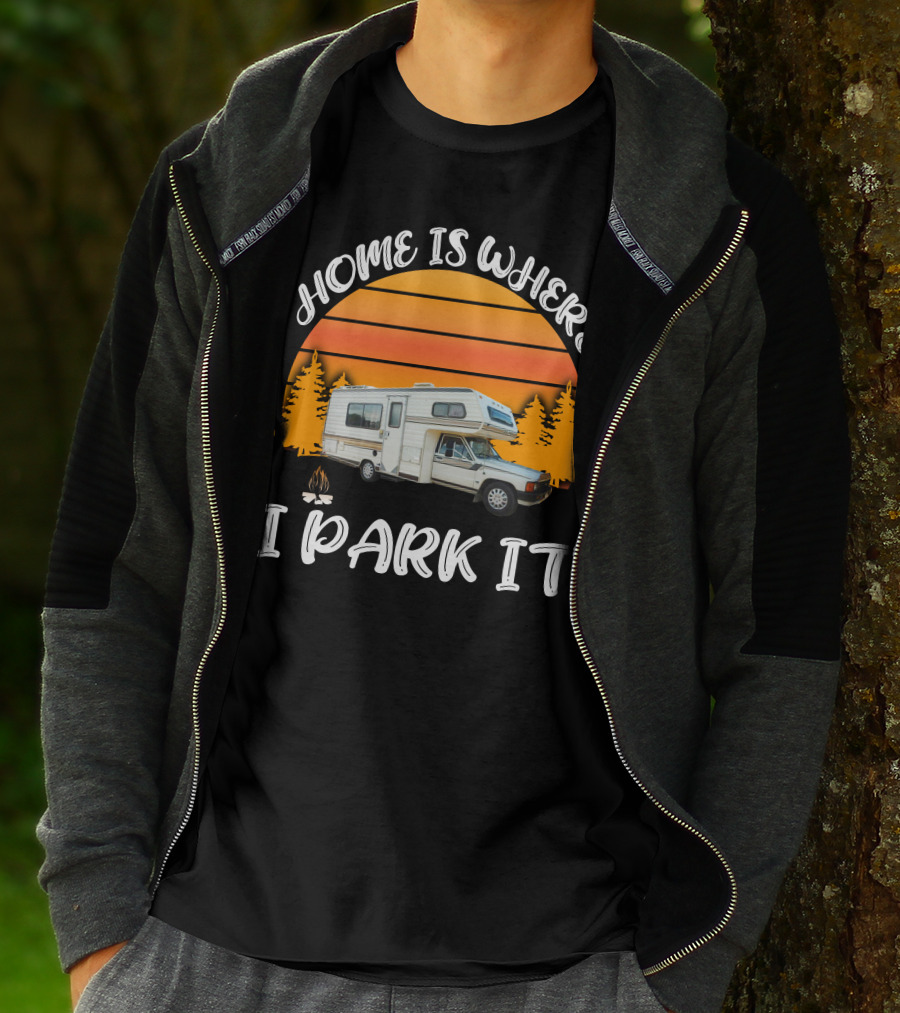 Home Is Where I Park It Toyota Dolphin Camper Sunset Scene T-Shirt