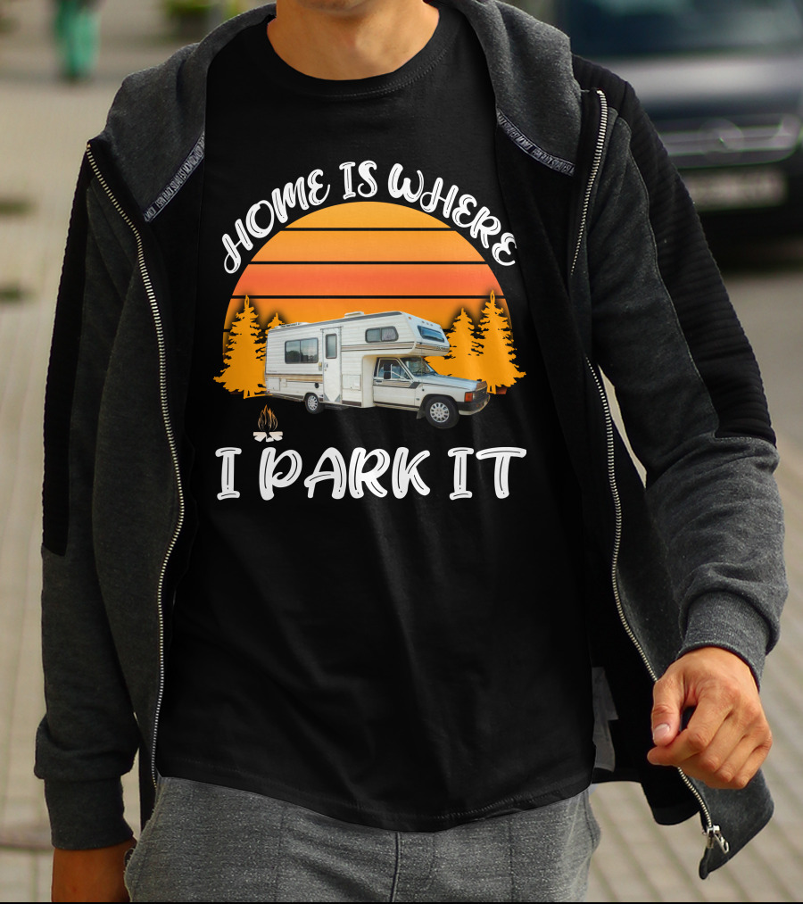 Home Is Where I Park It Toyota Dolphin Camper Sunset Scene T-Shirt