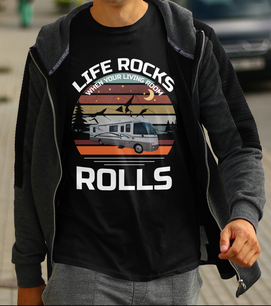 LIFE ROCKS WHEN YOUR LIVING ROOM ROLLS ITASCA SUN FLYER T-Shirt