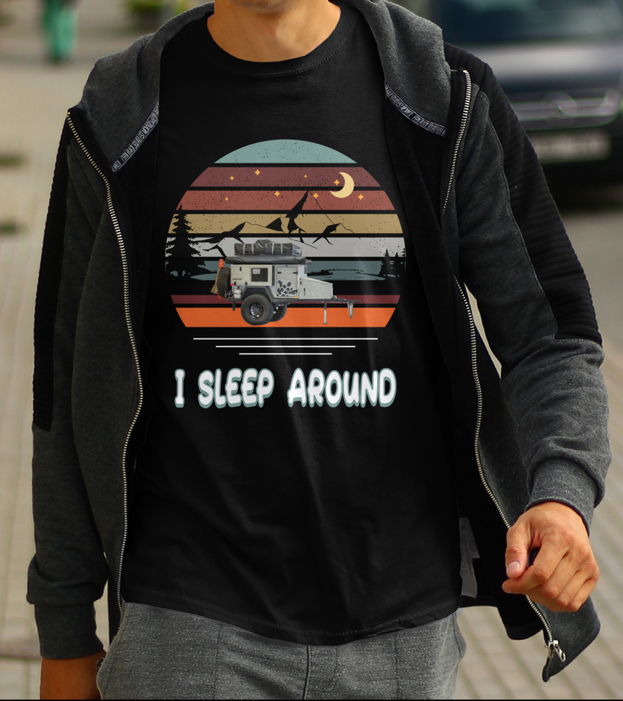 Turtleback Trailer I Sleep Around Retro Camping Scene T-Shirt
