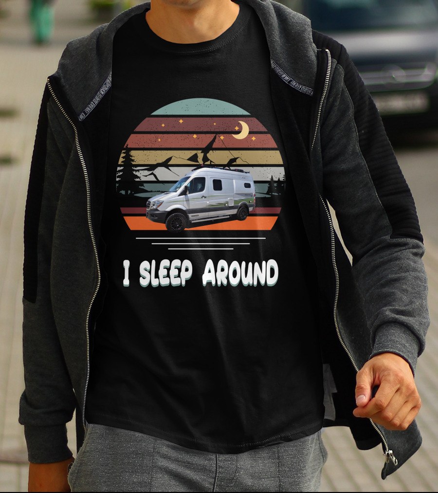 Winnebago Revel 4X4 I Sleep Around Retro Van Life Camping Adventure T-Shirt