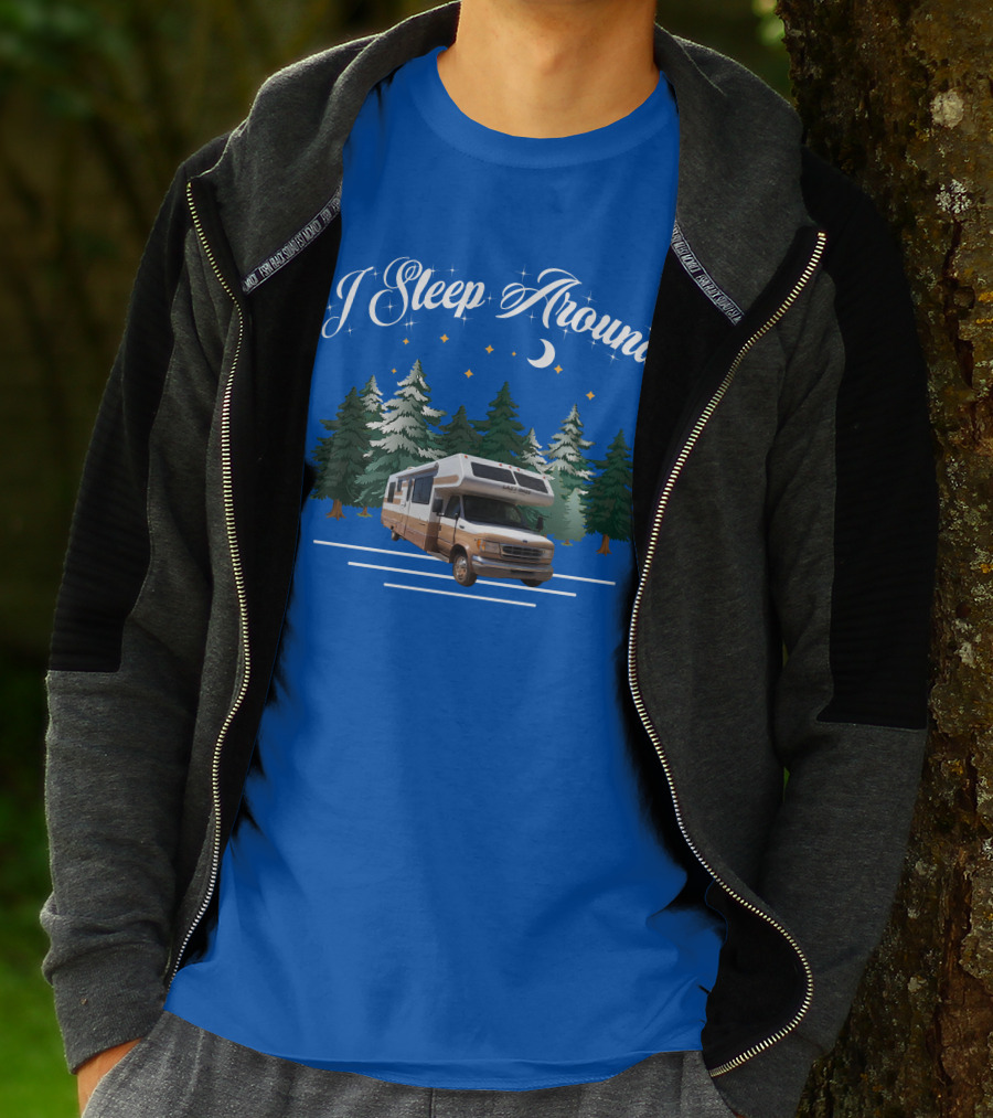 I Sleep Around Lazy Daze Motorhome Forest Night Moon Stars Camping T-Shirt