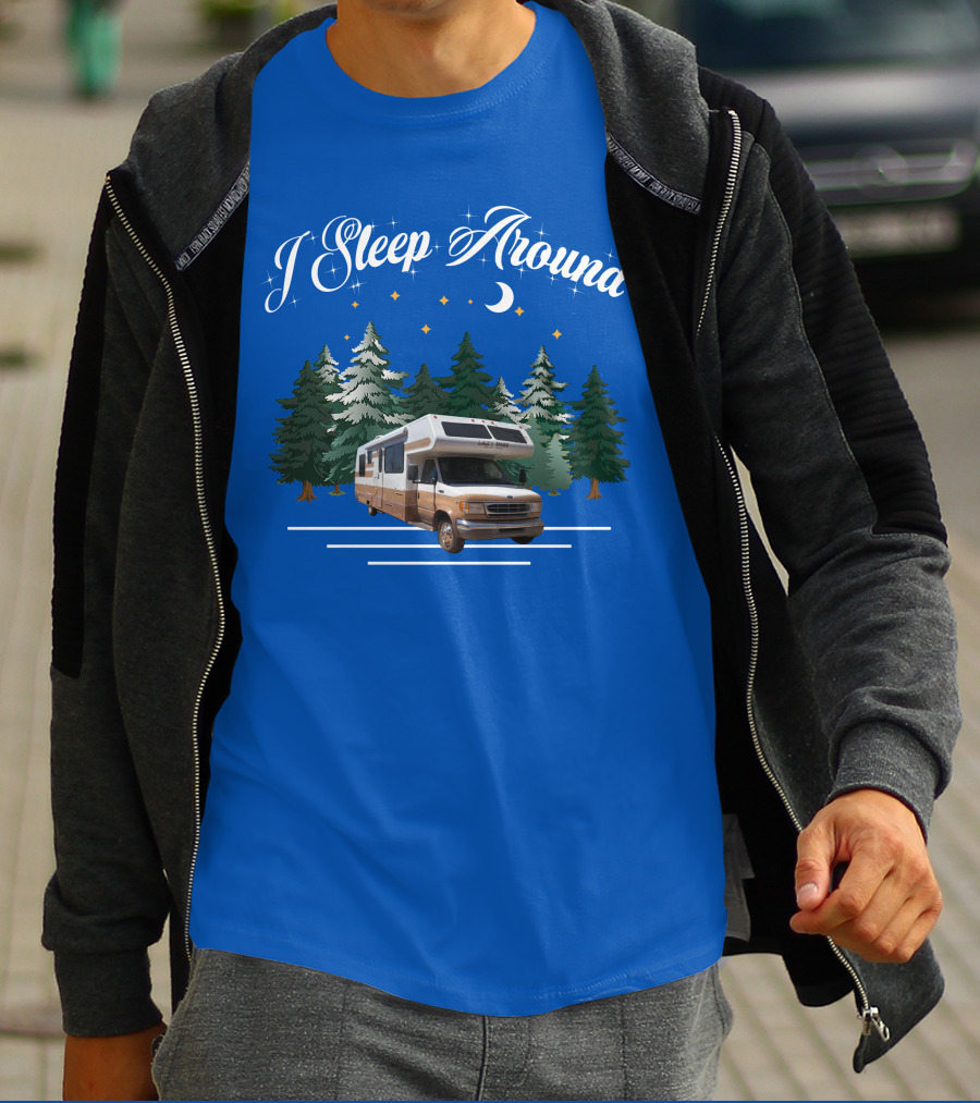 I Sleep Around Lazy Daze Motorhome Forest Night Moon Stars Camping T-Shirt