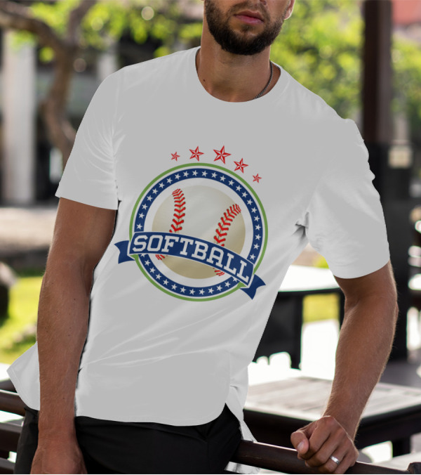 Softball Stars Emblem The Real American Pastime Patriotic T-Shirt