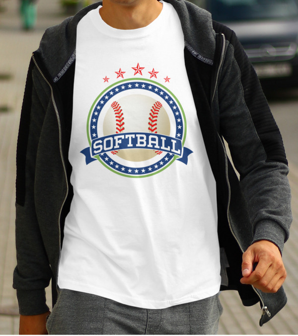 Softball Stars Emblem The Real American Pastime Patriotic T-Shirt