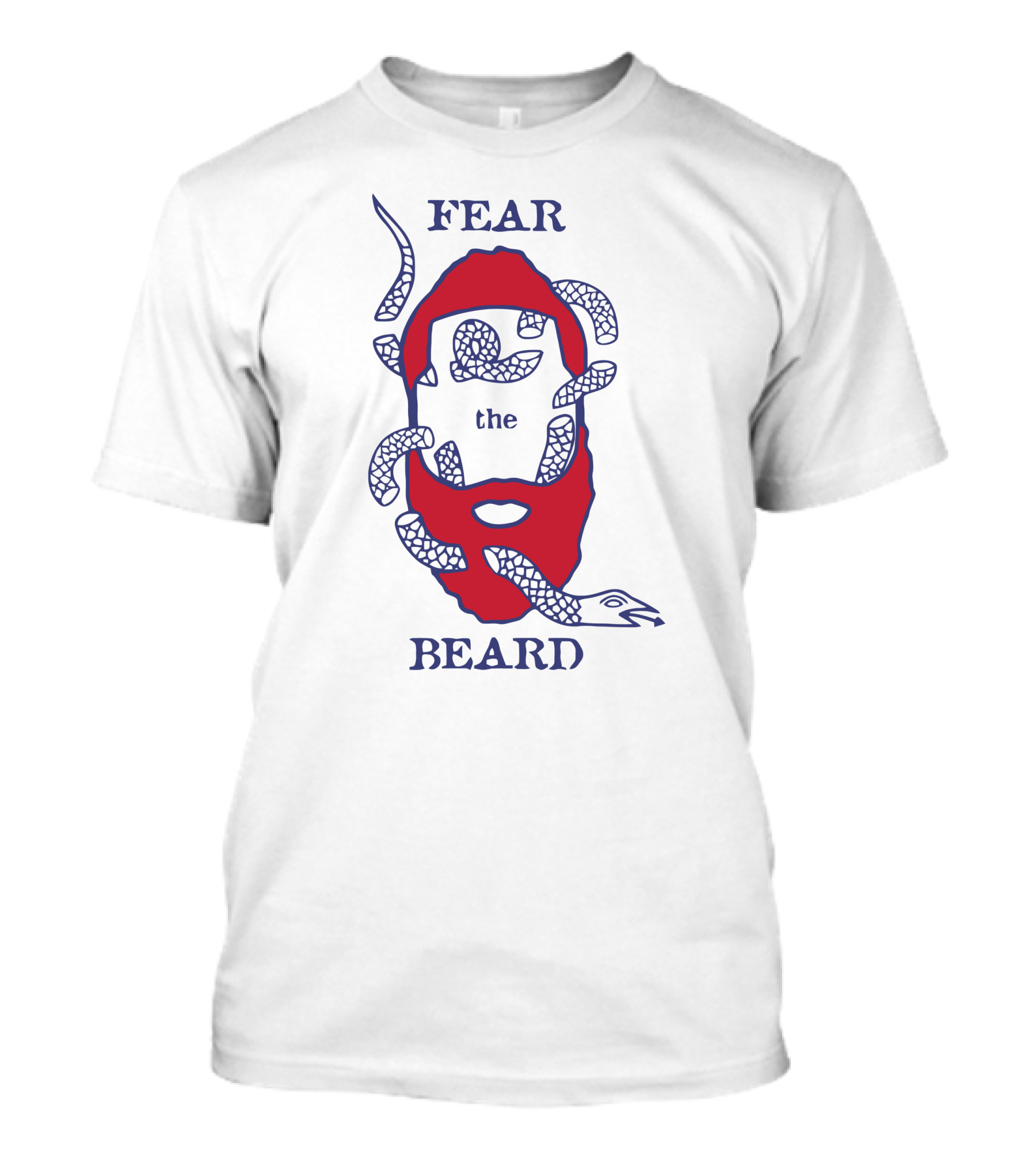 Fear The Beard Snake Pattern Red And Blue T-Shirt