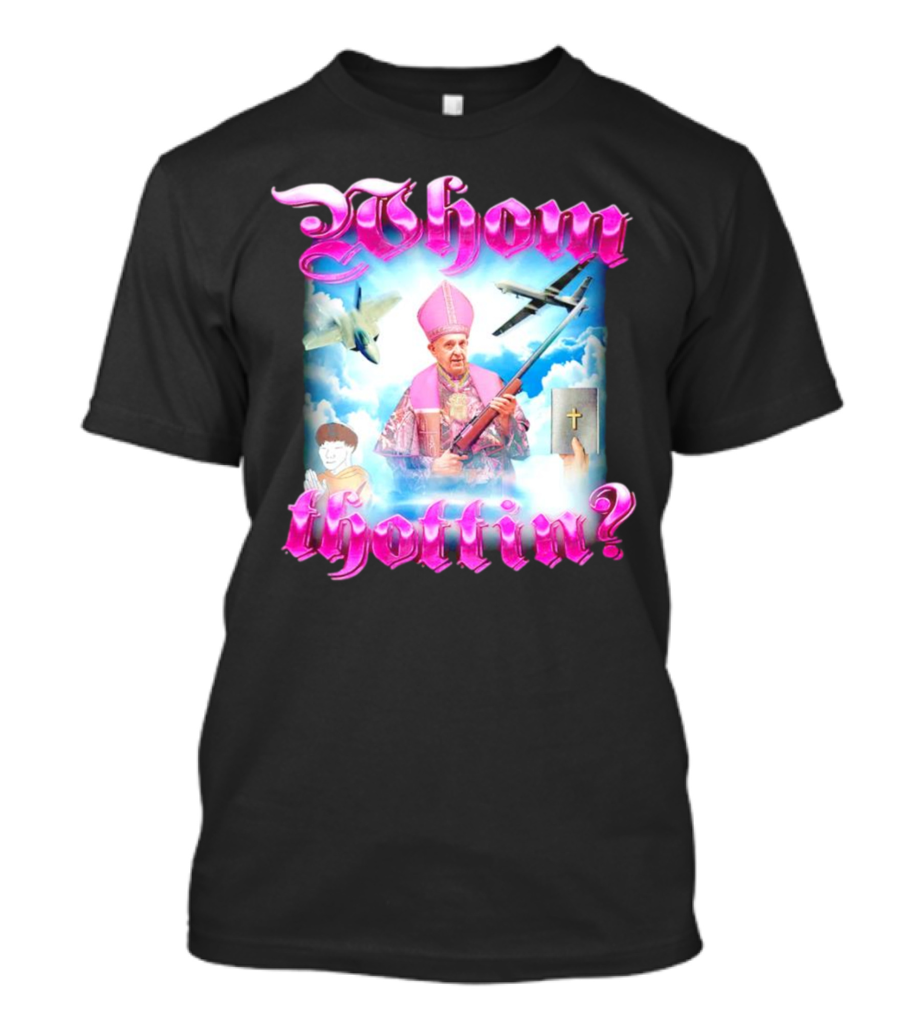 Whom Thottin Priest Holding Rifle With Airplanes And Clouds T-Shirt