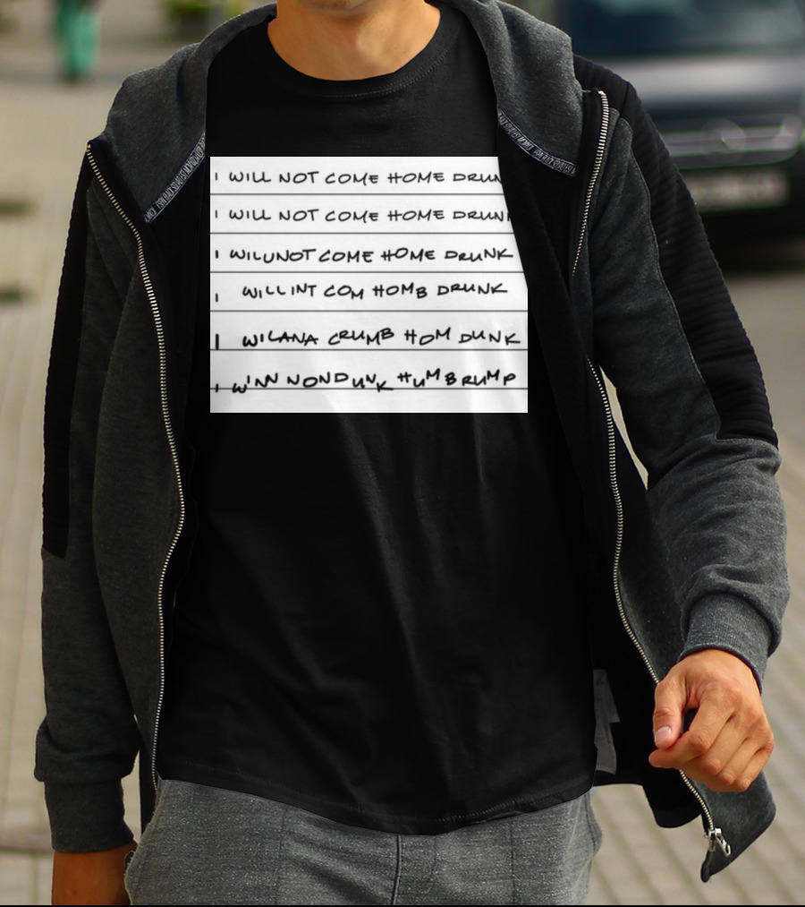 I Will Not Come Home Drunk Repeatedly Scribbled WILNOTCOMEHOME WILNACRUMB T-Shirt