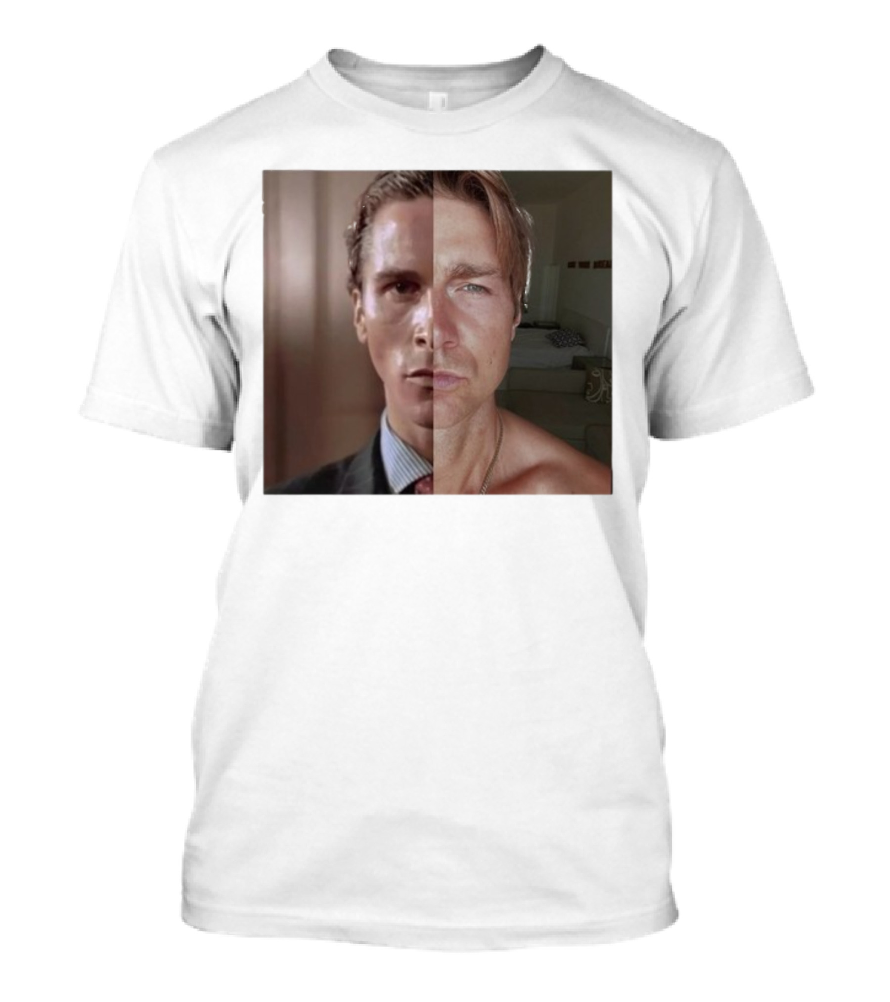 Jeremy Fragrance Compared With Young Christian Bale Face Split Room Background T-Shirt